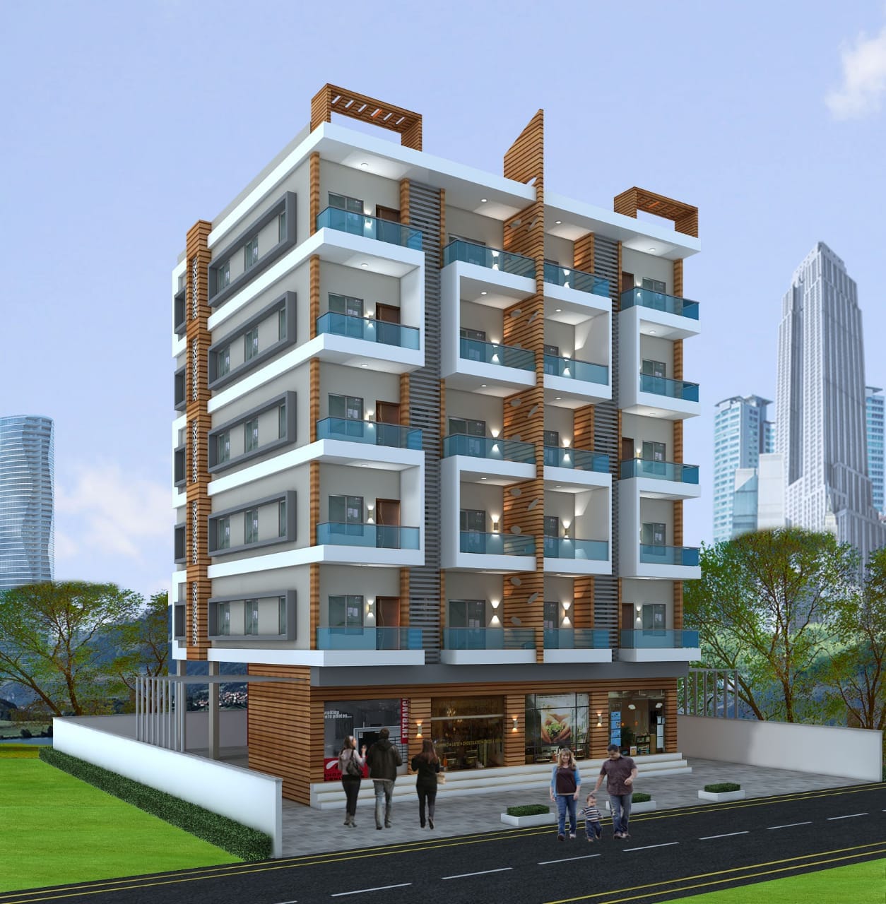 Apartment building with ground-floor retail frontage