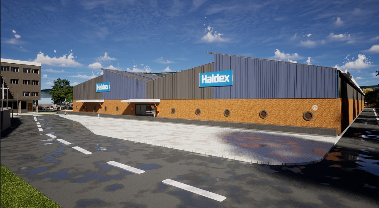 Haldex industrial facility building elevation with loading docks