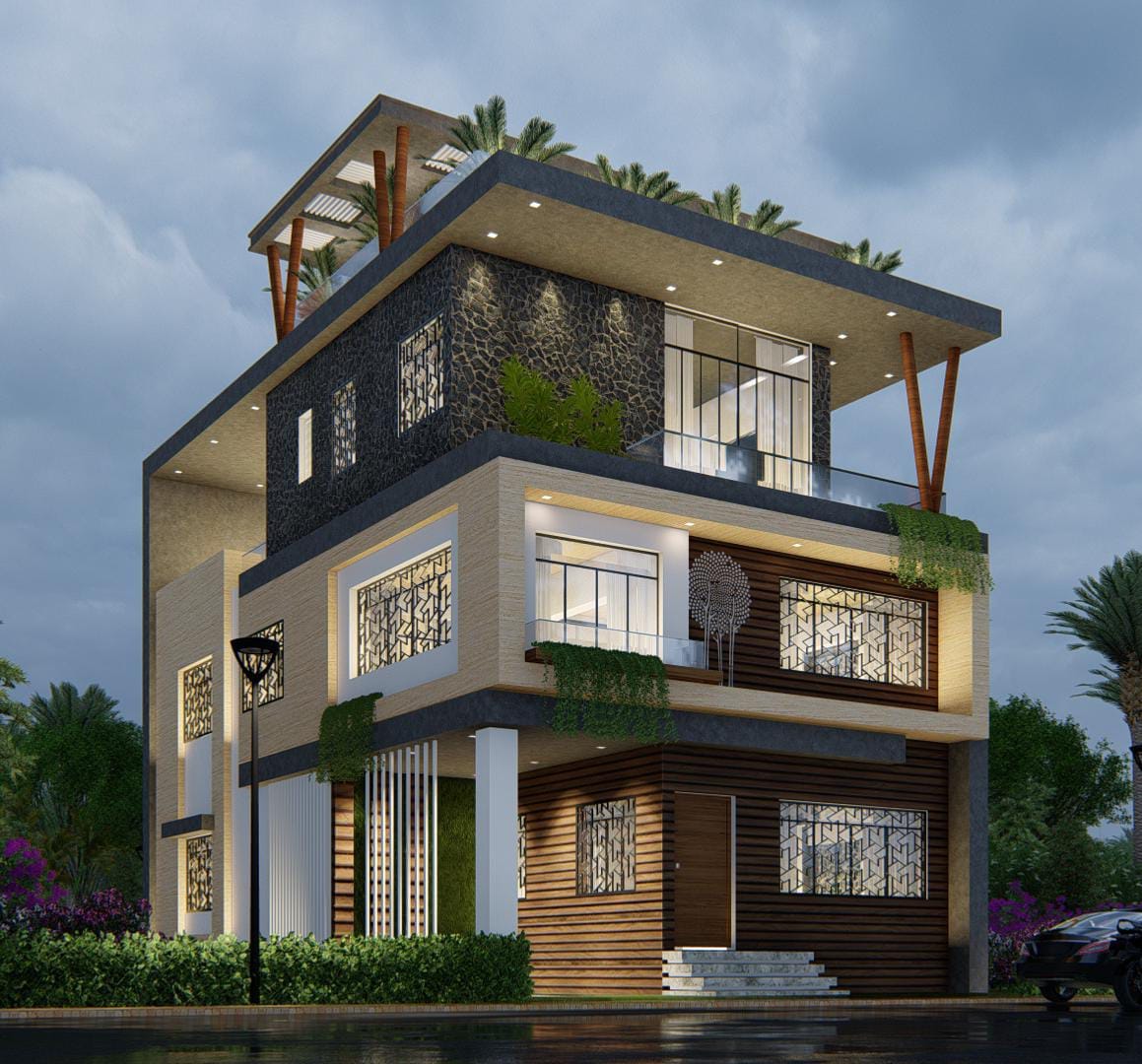 Luxury villa night concept elevation