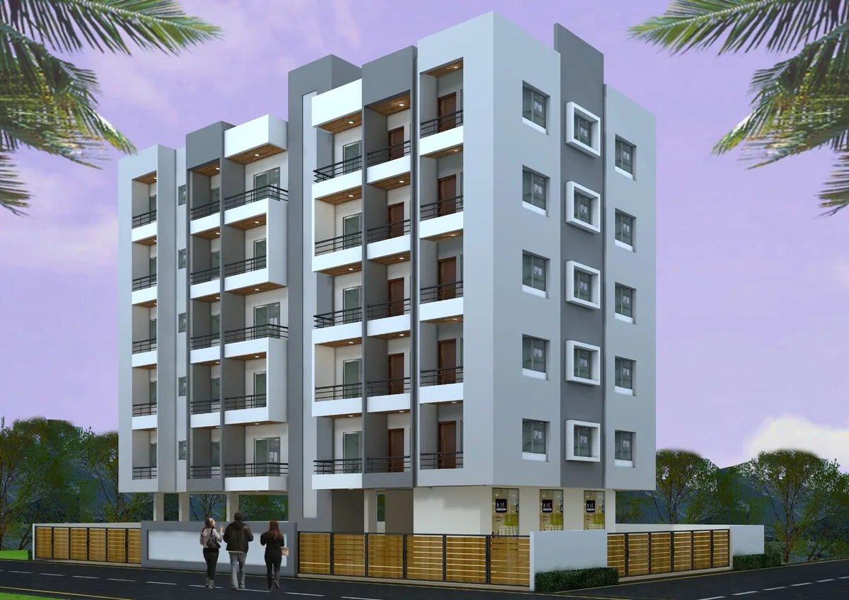 Multi-storey apartment tower concept elevation with balconies