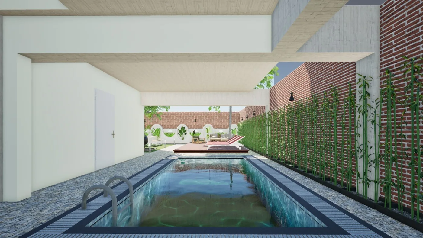 Poolside courtyard landscape concept design