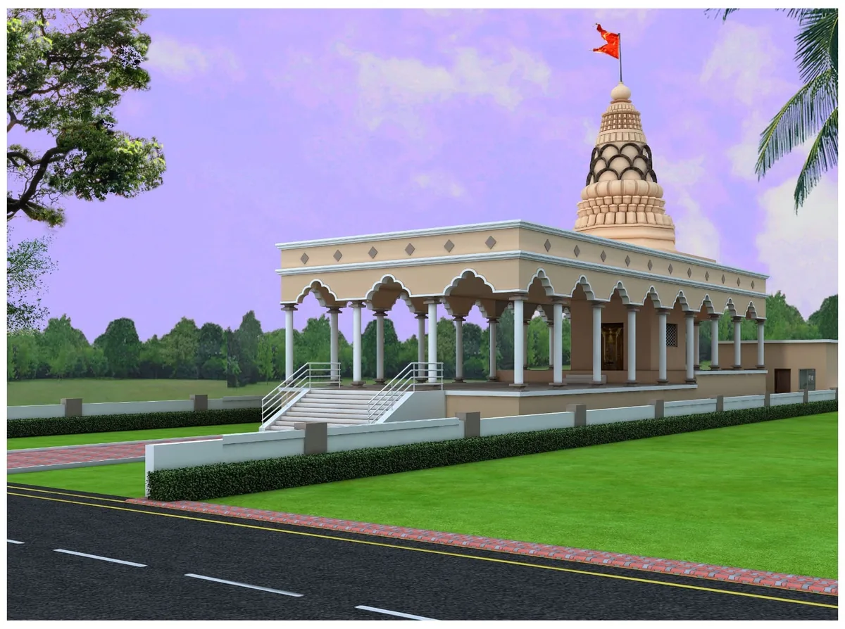 Temple building concept elevation with traditional shikhara tower